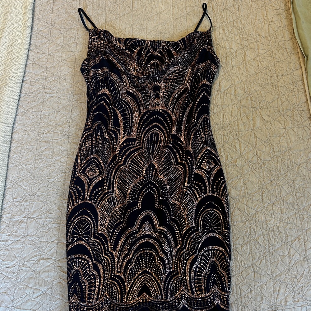 Navy and Rose gold mini dress